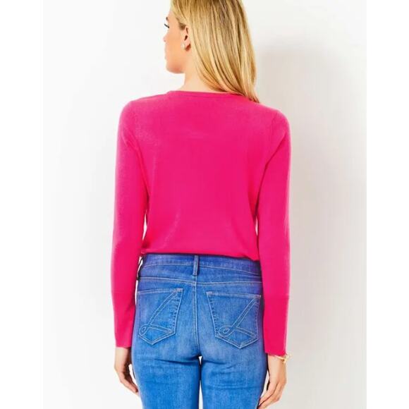 LILLY PULITZER Womens Morgen Sweater Large Passion Fruit Pink Rhinestone NWT - Picture 4 of 13